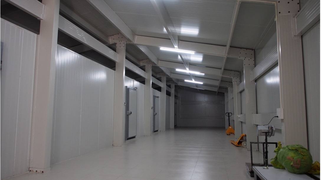 Inside an insulated cold storage room with panel walls and doors